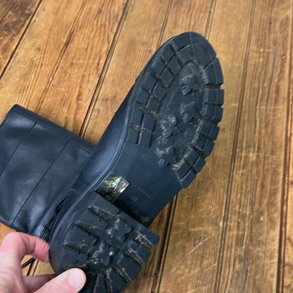 Women’s AllSaints black leather lug sole silver buckle biker boot size 38 - Picture 3 of 8